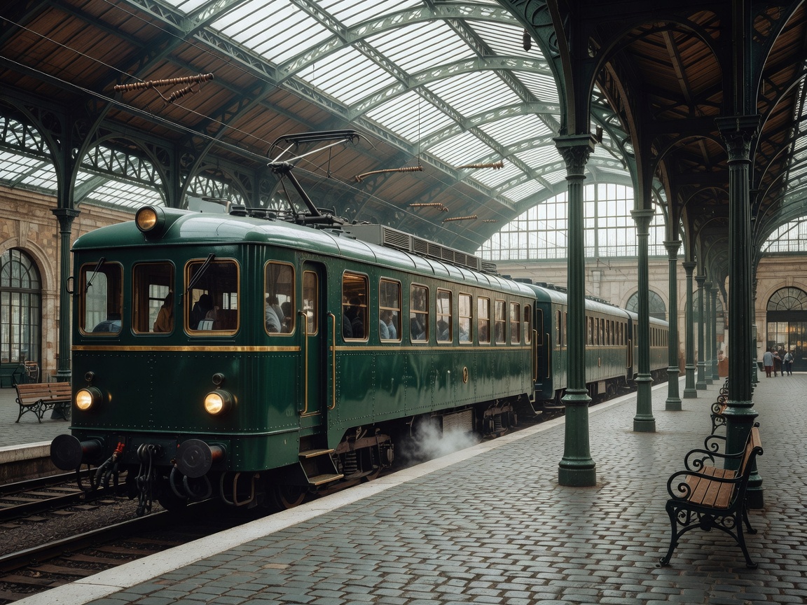 Passenger train waiting at a European railway platform